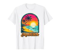 Madeira Portugal, Retro Océano Puesta del Sol Diversión Playa Palmera Camiseta