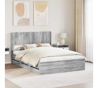 madera almacenamiento cabecero moderno Gris 166 5 x 203 x 100 cm | Cama de Madera con Almacenamiento y Cabecero Gris Sonoma - Estructura con 6 Cajones, Base de Listones, Soporte 280 kg, Marco