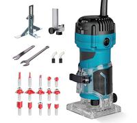 Madera Asador Eléctrico 800W,M-akit~a Trimmer Router Eléctrico de Madera 34000 RPM,Pinza 6,35mm+15pcs 1/4" Pinzas Bits Rectificadora Eléctrica Vertical Para Trabajo de Madera