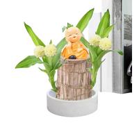 Madera Brasileña - Planta De Escritorio En Maceta,Planta de la Suerte Purificadora de Aire con Figurilla de Monje para Sala de Estudio Terrario Jardín Dormitorio Sala de Estar Baño