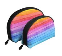 Madera Colorida del Arco Iris, Bolsa de Maquillaje de Concha, Monedero pequeño para Mujer, Bolsa de artículos de tocador, Bolsa de cosméticos, 2 Piezas