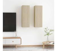 Madera contrachapada colgante moderno 2 estantes roble sonoma 30 5x30x90 cm | Soporte TV Pared 2uds Roble Sonoma 60kg Estante Flotante Mueble Salon Contrachapado 30,5x30x90 cm