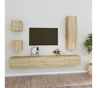 Madera contrachapada montaje en pared moderno 5 piezas Marrón 30 5x30x30 cm | Set de muebles para TV 5 pzas madera contrachapada roble Sonoma flotante estante multimedia con almacenamiento para sala de