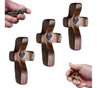 Madera Cruz Fidget - Cruce mi corazón, Cruces de oración para la Mano, Cruces de Bolsillo de Nogal para Alivio y oración de la ansiedad (3pcs)