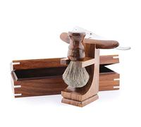 Madera de Afeitar Set para Hombre Incluye Negro Puro Tejón,Cepillo Barbero Estilo Navaja, Soporte y Caja Impresionante Juego para Él