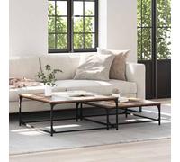 Madera de calidad Patas de acero mesa de salón moderna Marrón 80 x 80 x 35 | Mesa de Café 2 uds. Madera envejecida 80x80x35 cm Set de 2 Mesas Ratona Moderna con Patas de Acero para Sala Estar