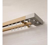 Madera de grano doble k - 2,5 m montado en la pared aluminio Ra para cortinas y cortinas, diseño resistente, fácil instalación, elegante acabado de imitación de madera