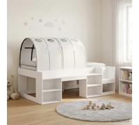 Madera de ingeniería con túnel y estante blanco 108 5 x 203 x 65 cm | Cama con Tunel y Estante 3 uds Blanco Madera de Ingenieria Almacenamiento Infantil con Libreria y Estructura de Listones para