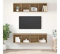 Madera de ingeniería Montaje en pared Roble artisan 53.2 cm Marrón | Conjunto de mueble de TV 4 uds. Roble artisan, Gabinete multimedios montado en pared, estante flotante con 4 baldas para sala