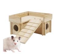 Madera de la cabaña del hámster, madera de la casa del jerbo,Pequeño laberinto de hámster de madera - Cabaña de hámster con escalera de escalada divertida, refugio secreto para explorar animales