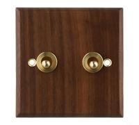 Madera de nogal para interruptor de luz de palanca, placa de interruptor de pared de palanca de latón retro, control de 1 o 2 vías para iluminación y ventiladores de techo, 86 x 86 mm, marrón, diseño