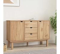 Madera de pino maciza diseño escandinavo OTTA Marrón 113 5x43x73 cm | Aparador OTTA madera maciza pino 113,5x43x73 cm mueble auxiliar con 3 cajones y 2 puertas, armario de salón estilo nórdico,