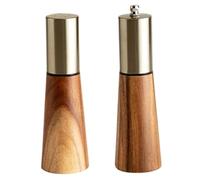 Madera de sal y pimienta Molabro 2 piezas Manual de sal y pimienta Molinos ajustables Manuales de molinillo de molinillo con núcleo de metal & Bandeja base para la cocina