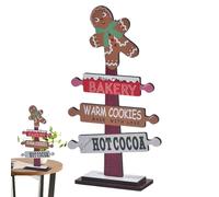 Madera Festiva Festive - Topper rústico tallado, estatua de acento de vacaciones, decoración de figuras de pan de jengibre | Ornamento de árbol de exhibición mini de temporada, escultura de mesa de ni