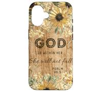 Madera Floral Christian God is Within Her She Will Not Fall Carcasa para iPhone 16