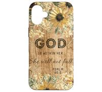 Madera Floral Christian God is Within Her She Will Not Fall Carcasa para iPhone 16 Plus
