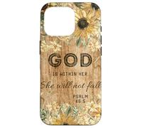 Madera Floral Christian God is Within Her She Will Not Fall Carcasa para iPhone 16 Pro