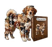 Madera Forma Perro 120 Piezas - Familia Jigsaw Juguete 30.9x28.3cm Cerebro Probador Hobby Fiesta Reunión Adultos Niños 6+ Hogar Juego Actividad Set