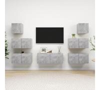 Madera ingeniería flotante fijación mural 7 piezas Gris 60x30x30 cm | Set muebles de salón TV 7 pzas madera ingeniería gris hormigón flotante almacenaje modular para sala hogar