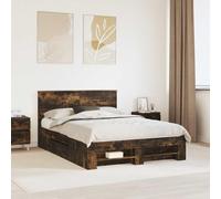 Madera ingeniería moderna cabecero minimalista Roble ahumado 140 x 200 cm | Estructura de cama con cabecera Roble ahumado 140x200 cm base resistente madera moderna, fácil montaje, soporte 200 kg, uso