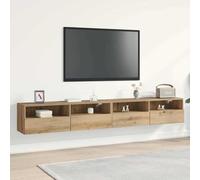 Madera ingenierizada diseño minimalista Mueble TV mural Marrón 2 uds. 28.28 | Mueble de TV Montado en la Pared 2 uds. Roble artisan, Estante Flotante para Sala de Estar con 4 Puertas y 4 Estantes,