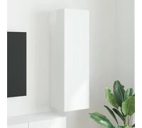 Madera Ingenierizada Montaje en Pared Estilo Moderno 30x31x100 cm Blanco | Mueble de TV Montado en la Pared 30 x 31 x 100 cm Brillante para Salón Moderno con Estante y Puerta