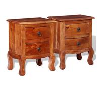 Madera maciza de acacia con barniz mate estilo vintage 2 uds Marrón | Mesitas de noche con cajones 2 uds madera maciza de acacia vintage auxiliar dormitorio