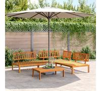 madera maciza de acacia diseño de listones para jardín terraza marrón | Juego de sofá de jardín 4 piezas madera acacia palets modular exterior resistente con mesa centro terraza plegable