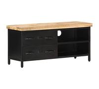 Madera maciza de mango estilo industrial 90 x 30 x 41 cm Negro | Mueble para TV de madera maciza de mango rugosa 90x30x41 cm con cajones y base de hierro negro para salon y dormitorio