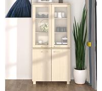 Madera maciza de pino acabado rústico con estantes Marrón 85 x 35 x 180 cm | Aparador HAMAR Madera Pino Maciza Marrón Miel Vitrina Alta con Puertas y Estantes para Salón Comedor
