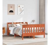 Madera maciza de pino cama con base de listones cabecero Marrón 160x200 cm | Cama sin colchón madera maciza pino marrón cera 150x200 cm estructura con cabecero estantes y base de listones