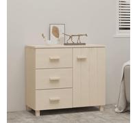 Madera maciza de pino con 1 puerta y 3 cajones HAMAR marrón 90x40x80 cm | Aparador HAMAR Madera Pino Maciza Marrón Miel 90x40x80 cm Mueble Almacenaje con Puerta Cajones para Salón Comedor