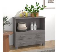 Madera maciza de pino con 2 cajones y compartimento Gris 85x35x80 cm | Aparador HAMAR madera maciza de pino gris claro 85x35x80 cm con cajones y puerta, mueble almacenaje salón comedor