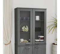 Madera maciza de pino con puertas de vidrio HAMAR gris 85x35x100 cm | Aparador superior HAMAR pino macizo gris oscuro 85x35x100 cm armario con puertas de vidrio y estantes para salon comedor