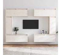 Madera maciza de pino flotante armario TV clásico blanco 100x30x35 cm | Muebles para TV 6 piezas madera maciza de pino blanco Armario flotante montaje en pared estante multimedia libro decoracion