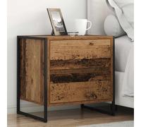 Madera Maciza Roble Acero Industrial Estilo Loft Marrón 50 x 39 5 x 50 cm | Mesa de Noche Madera Vieja 50x39.5x50 cm Industrial con Cajones, Mesita Lateral Robusta Acero para Dormitorio Sala, Toca