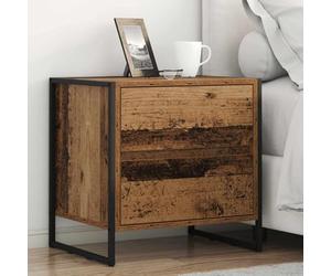 Madera Maciza Roble Acero Industrial Estilo Loft Marrón 50 x 39 5 x 50 cm | Mesa de Noche Madera Vieja 50x39.5x50 cm Industrial con Cajones, Mesita Lateral Robusta Acero para Dormitorio Sala, Toca