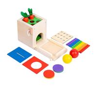 Madera Montessori Toys, Kit de juguetes Montessori 4 en 1 incluye un juego de caída de palos, cosecha de zanahoria, banco de monedas, caída de pelota, regalo para niños de más de 12 meses para 1 año
