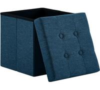 Madera Nieve Banco con Almacenamiento, Banco Acolchado, Taburete, baúl con Capacidad de Carga de hasta 300 kg, 38 x 38 x 38 cm (Lino) (Azul Marino)