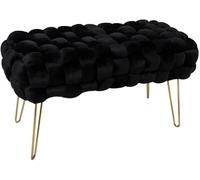 Madera Nieve Banco de cosmética Moderno de Terciopelo, otomano Rectangular con Patas de Metal Dorado, Taburete Acolchado, Asiento de Tejido Terciopelo (Negro, 38P x 70An x 41.5Al cm)