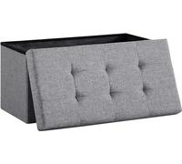 Madera Nieve Banco Plegable con Almacenamiento, Puff Almacenaje, Reposapiés Acolchado, Taburete Baúl hasta 300 kg para Salón, Dormitorio o Entrada 76 x 38 x 38 cm (Lino) (Gris Claro)