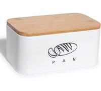 Madera Nieve Panera de bambú ecológico | Cubierta convertible en tabla de cortar | Ideal para almacenar pan y mantenerlo fresco por más tiempo | Diseño retro para cocina (Blanco-tapa de Bambú)