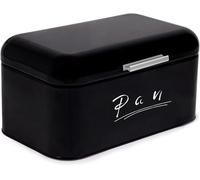 Madera Nieve Panera metálica con tapa abatible | Caja de almacenamiento para pan, bollería y galletas | Mantiene el pan fresco y seco | Diseño retro para cocina (Negra Metálica)