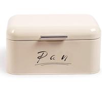 Madera Nieve Panera metálica con tapa abatible | Caja de almacenamiento para pan, bollería y galletas | Mantiene el pan fresco y seco | Diseño retro para cocina (Beige Metálica)