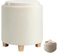 Madera Nieve Puff Taburete de Almacenaje Ø32×38 cm con Tapa Giratoria en Bandeja - Terciopelo - Asiento Multifuncional para Salón, Dormitorio y Recibidor