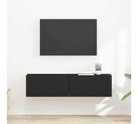 Madera Resistente Estante Flotante Cubo Minimalista Negro 2 Unidades 50cm | Mueble de TV Montado en la Pared 2 uds. Negro Estante Flotante para Sala de Estar con Puertas de Bisagra y Estantes de Madera