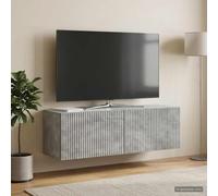 Madera resistente montaje en pared modelo moderno gris 98x31x30 cm | Mueble para TV de pared 98x31x30 cm Gris Hormigon, Gabinete flotante con 2 puertas bisagras, Estante multimedia moderno para