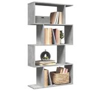 Madera resistente Separador de ambientes geométrico Gris 70x24x129 cm | Librería divisora 4 niveles madera gris hormigón 70x24x129 cm estante organizador con compartimentos para salón y oficina