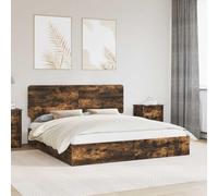 Madera robusta con cajón para dormitorio moderno Roble ahumado 180 x 200 cm | Cama con Almacenamiento Cajón Roble Ahumado 180x200 cm Estructura Madera Cabecero Incluido Organizador Ropa Sábanas para