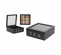 Madera Té Caja Bolsa Almacenaje 9 Compartimentos MDF Cristal Tapa Bisagra Cajita